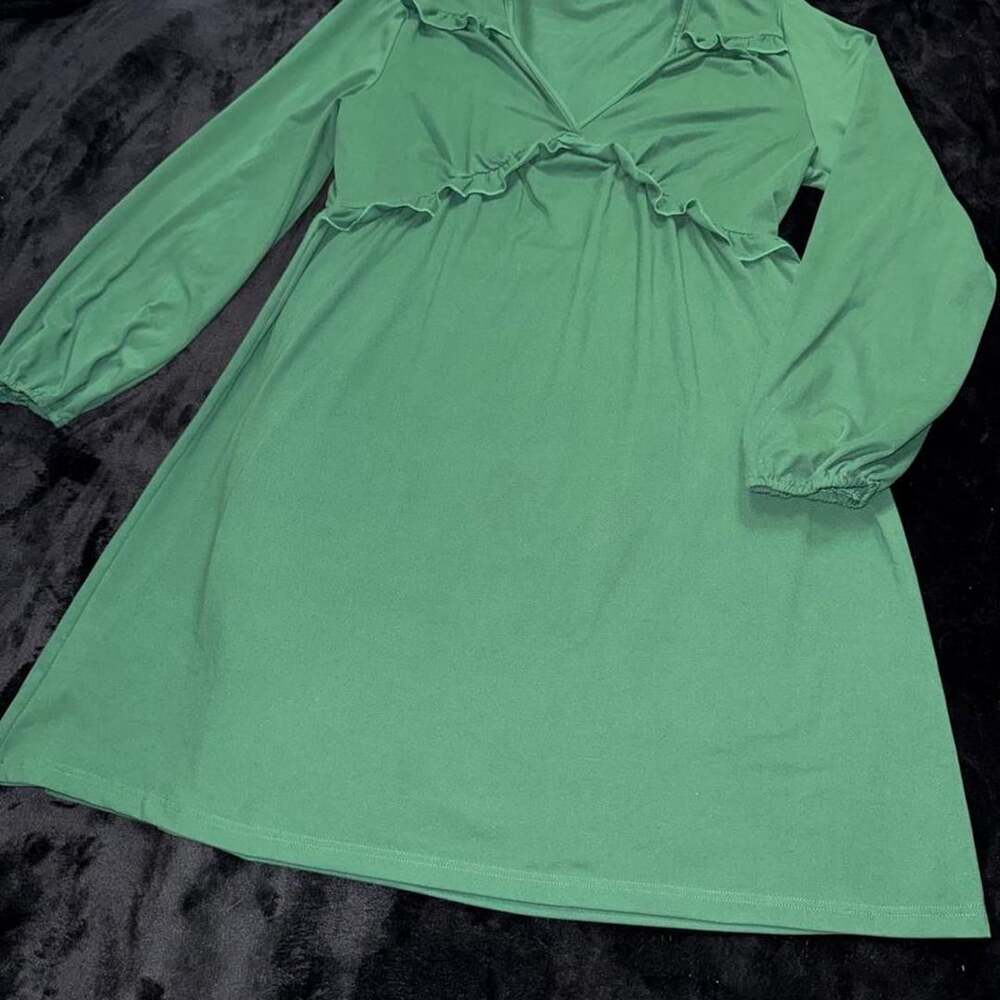 Unbranded Green Long Sleeve Ruffle Mini Dress